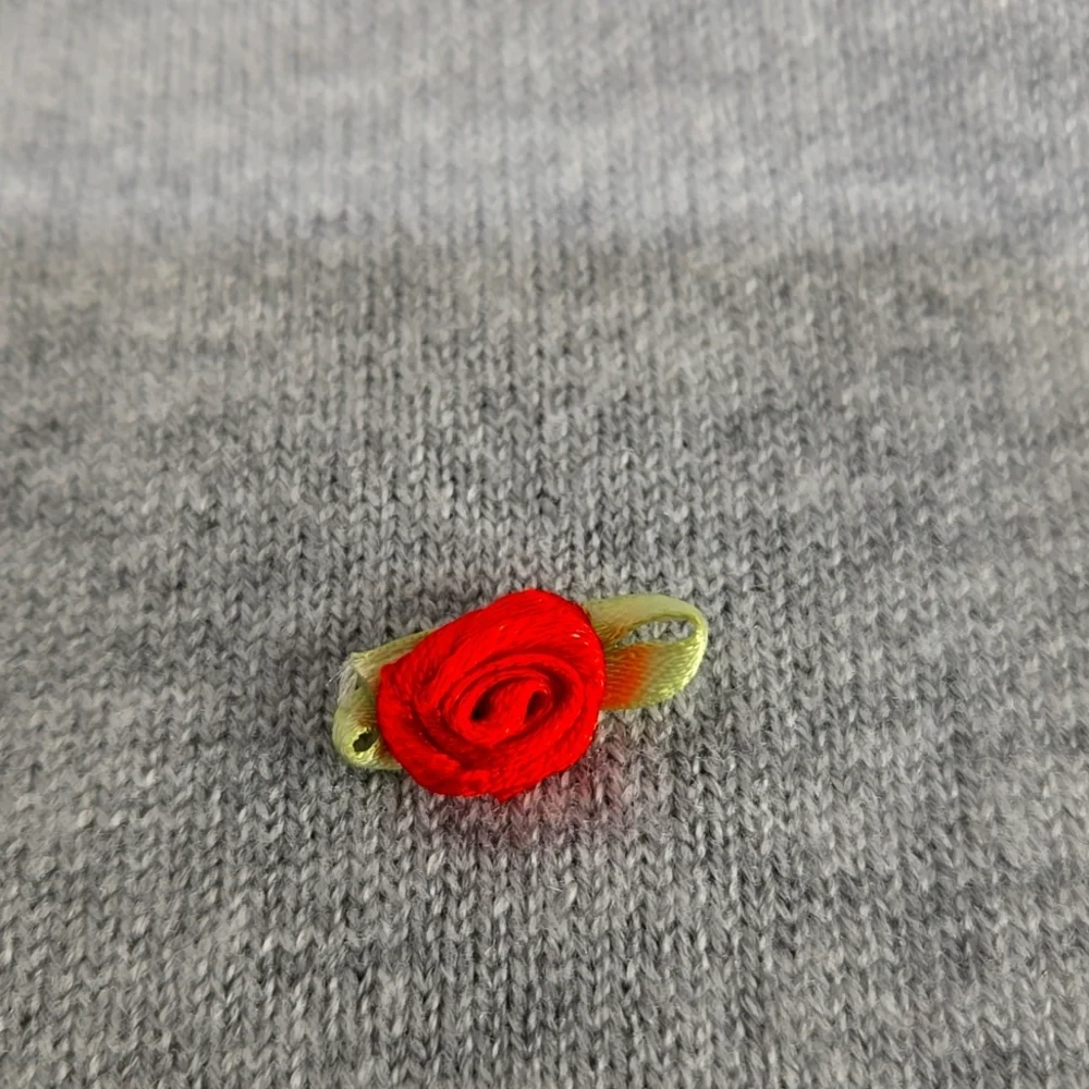 Gray Cardigan Sweater with Red Ribbon Rose Accents - Picture 13 of 13